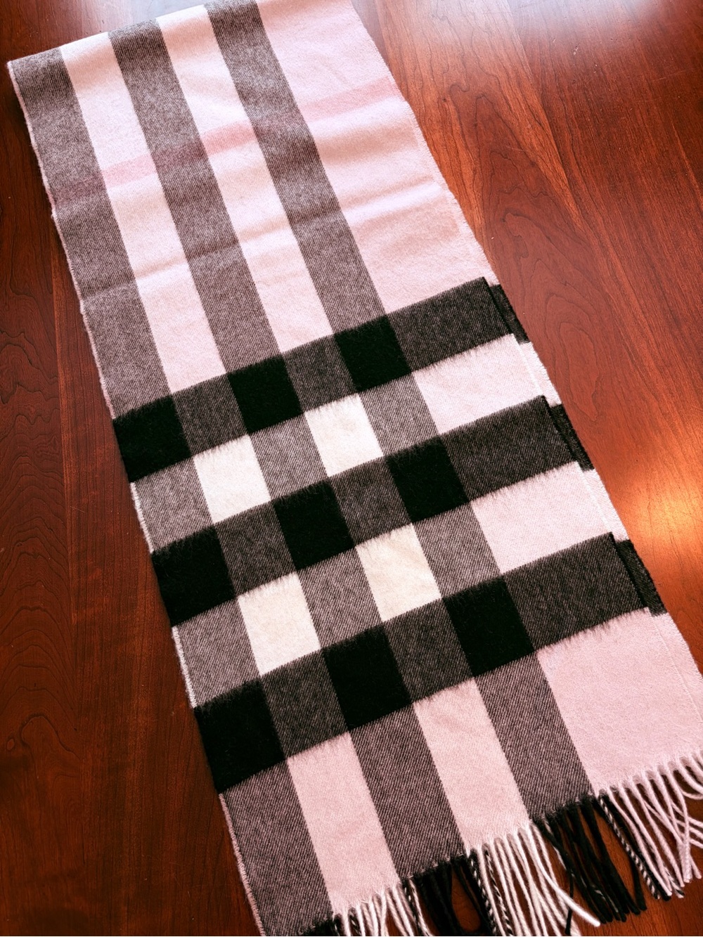 Burberry Pink and Black Check Wool Scarf